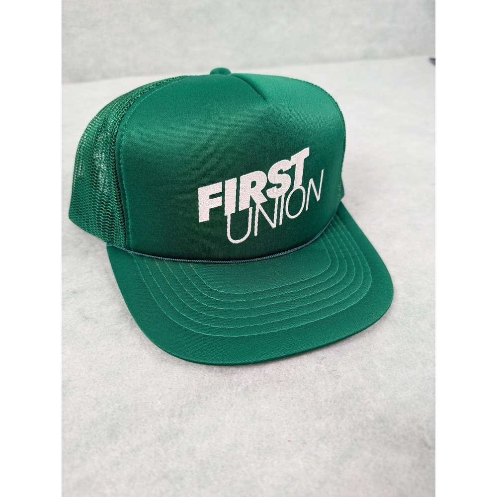 First Union Bank -Vintage 90s North Carolina Trucker Hat Mesh Snapback Cap Green